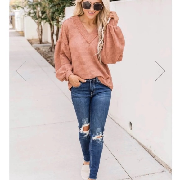 COPY - Curious About You Waffle Knit Rust Blouse - Picture 2 of 4
